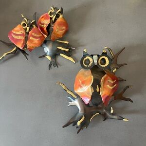 2 PIECE JERE STYLE OWL BRASS COPPER METAL BRUTALIST WALL ART